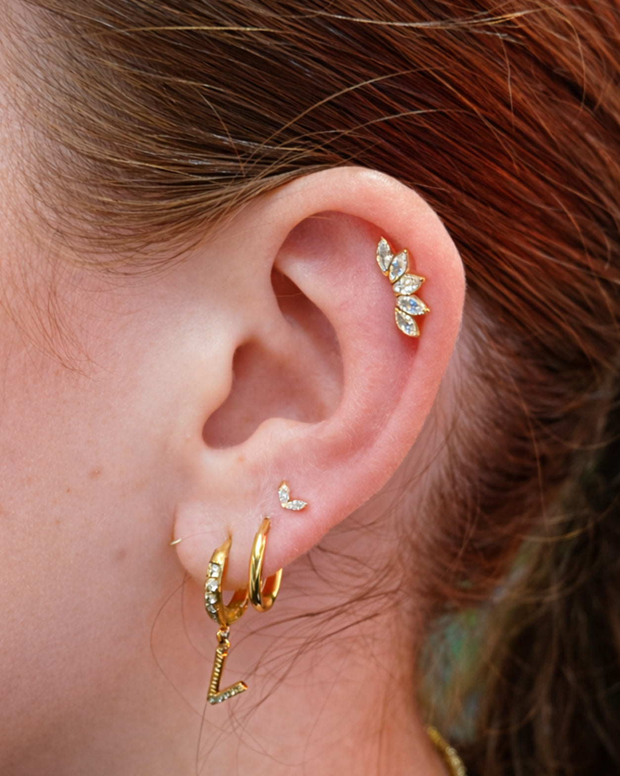 Titanium Piercing met Vijf Kristallen - Florence