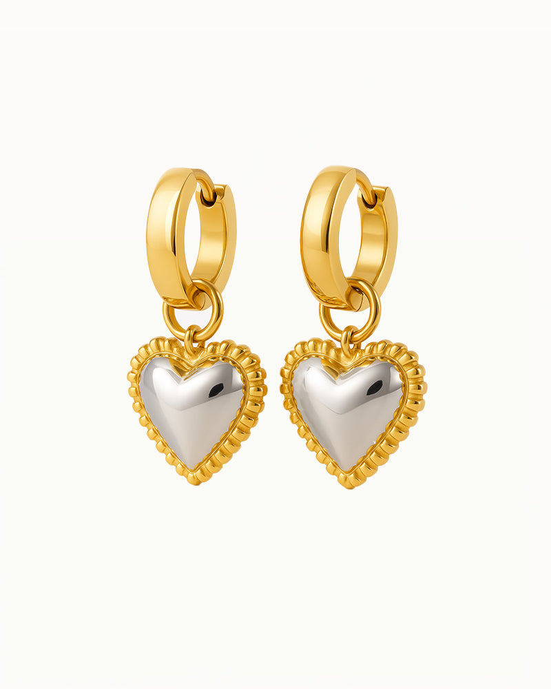 Gold Heart Shaped Earrings with Silver - Jill