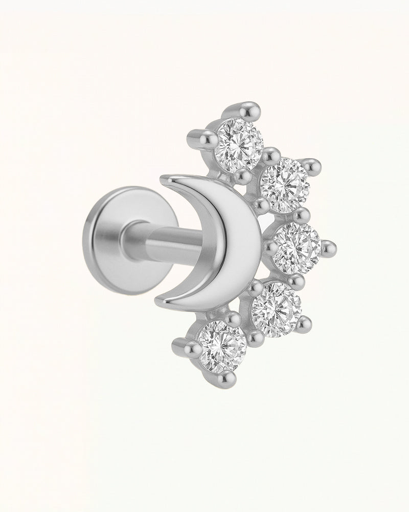 Titanium Piercing met Maan en Kristallen - Kate