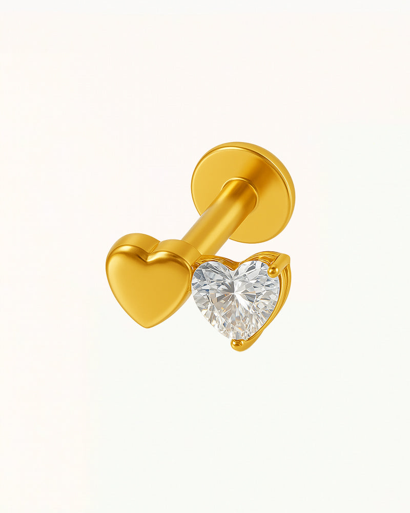 Titanium Double Heart Piercing with Stone - Lovee