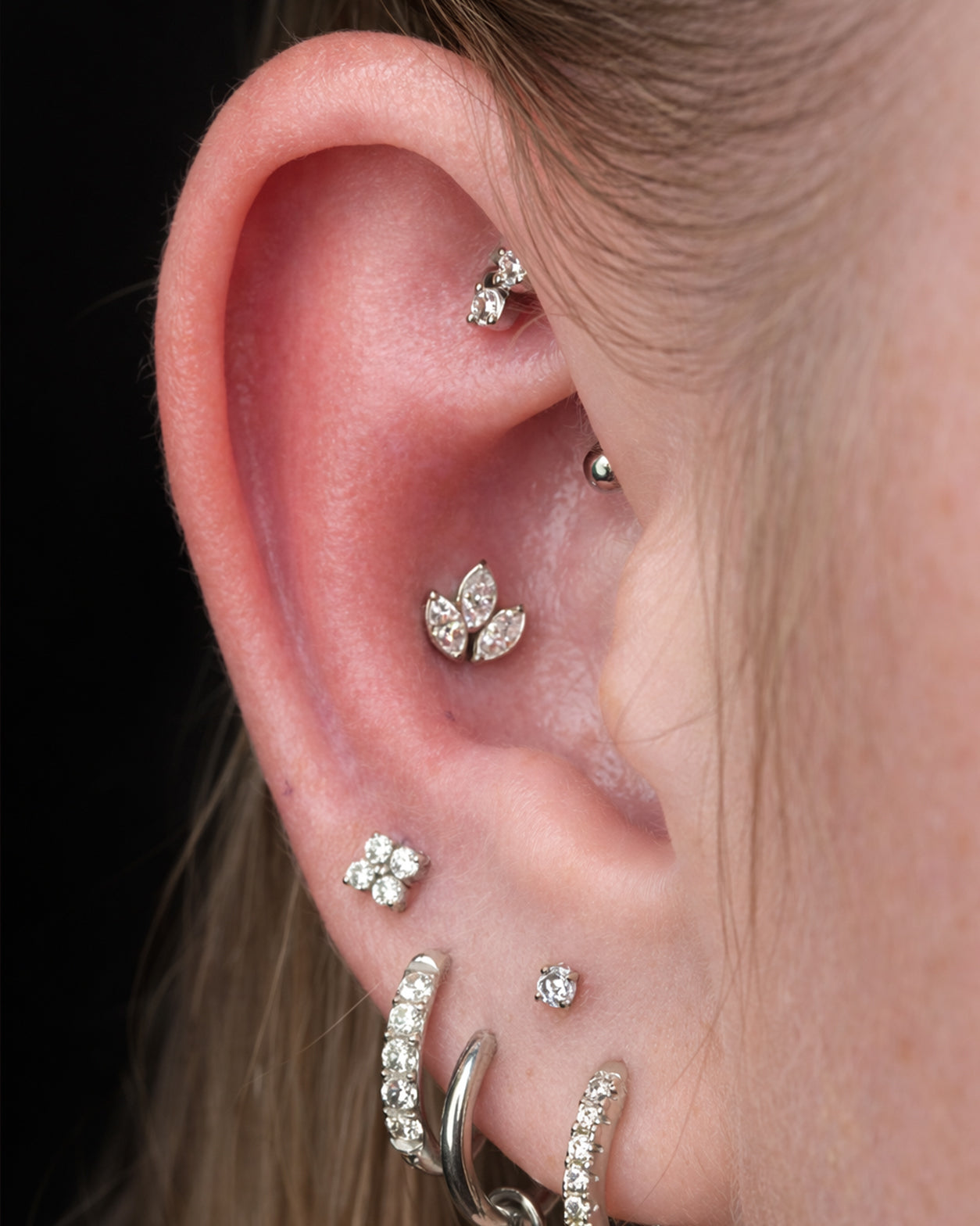 Titanium Piercing in Kristallen Bladvorm - Roza