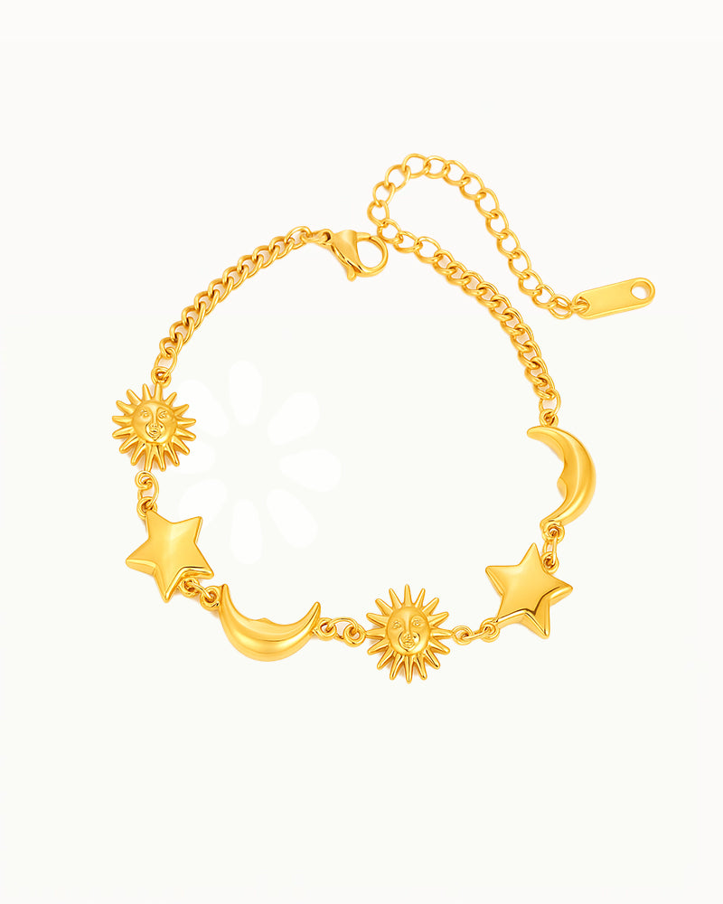 Gold-colored Bracelet with Sun, Moon and Stars - Lyra