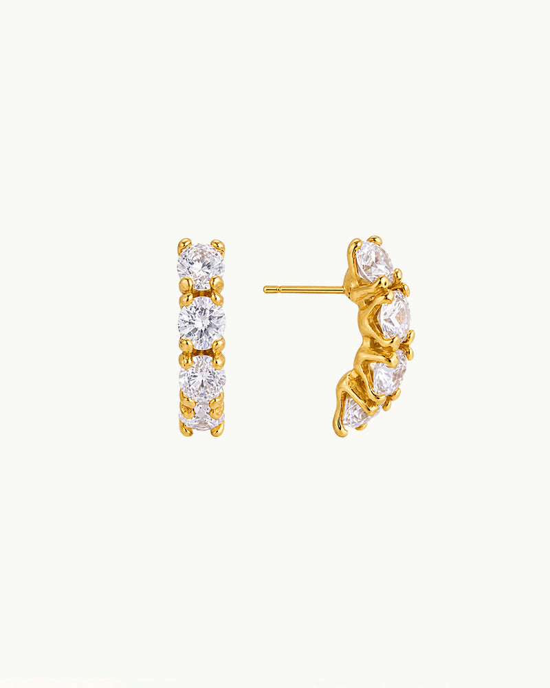 Gouden Halve Hoops Oorbellen met Kristallen - Ires