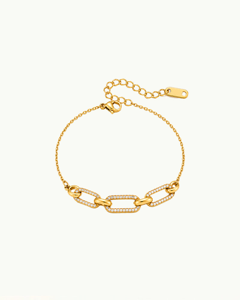 Gouden Fijne Schakelarmband met Kristallen - Manuela