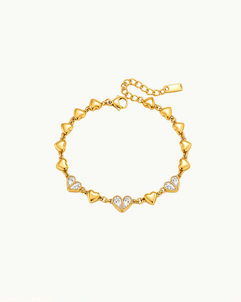 Gouden Hartjes Armband met Kristallen - Marina