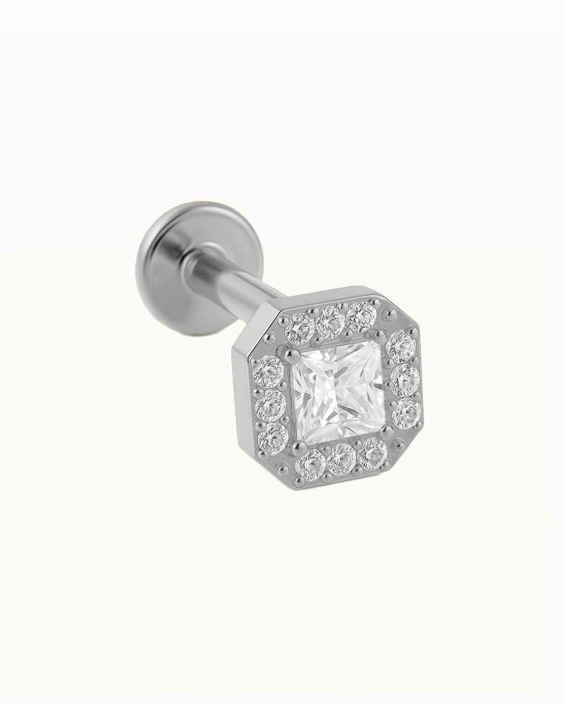 Titanium Blok Piercing met Stralende Steentjes - Joella