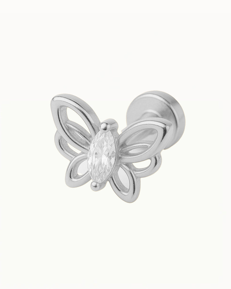 Titanium Vlinder Piercing met Groot Kristal - Cataleya