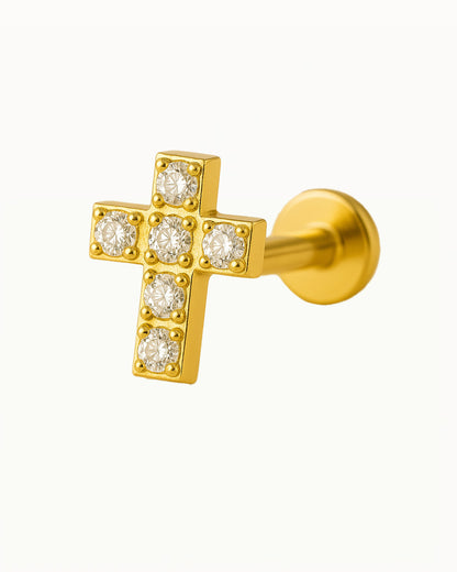 Titanium Kruis Piercing met Kristallen - Esra