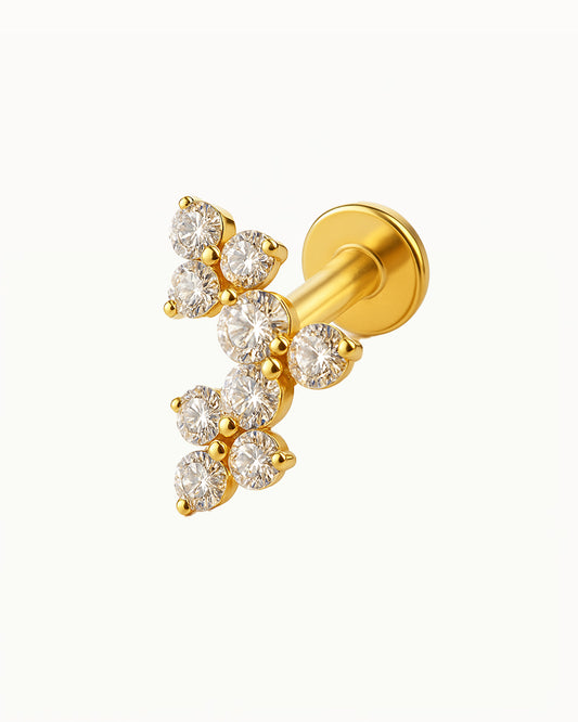 Titanium Piercing met Drie Bloemen - Grace