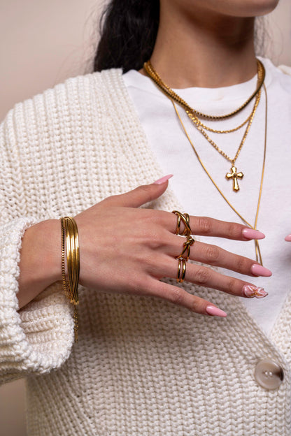 Driedubbel Flat Gouden Armband - Kayleigh