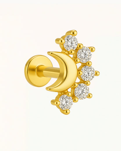 Titanium Piercing met Maan en Kristallen - Kate