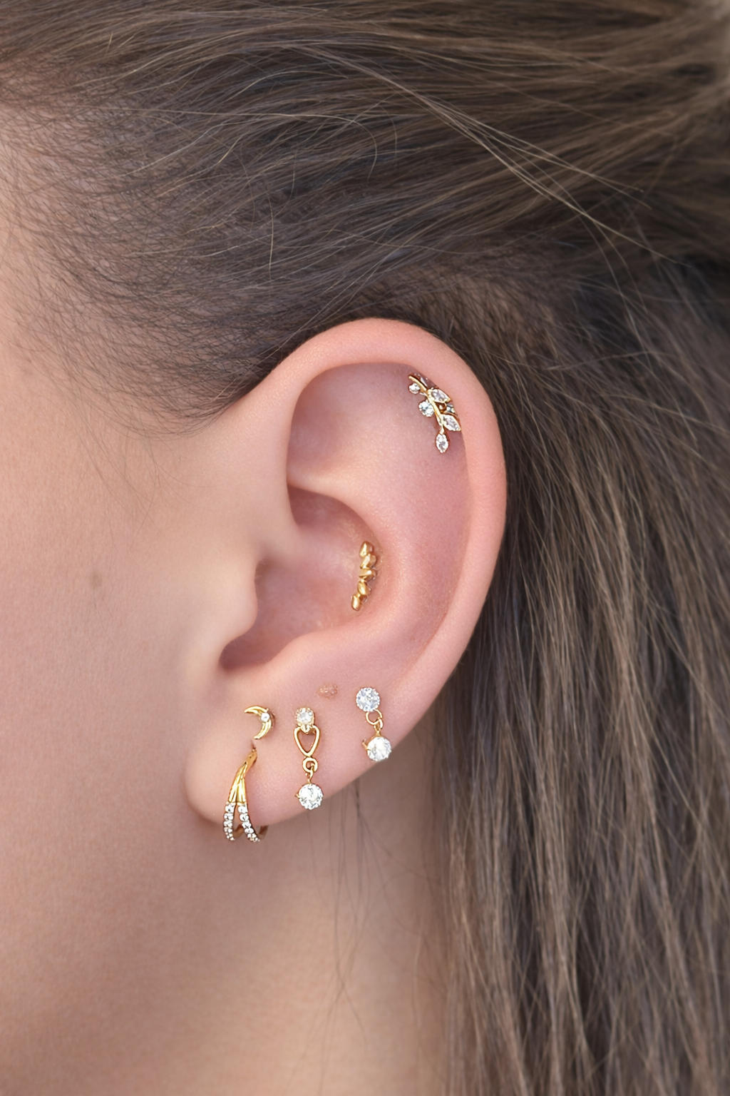 Titanium Dubbele Ring met Steentjes Piercing - Selma