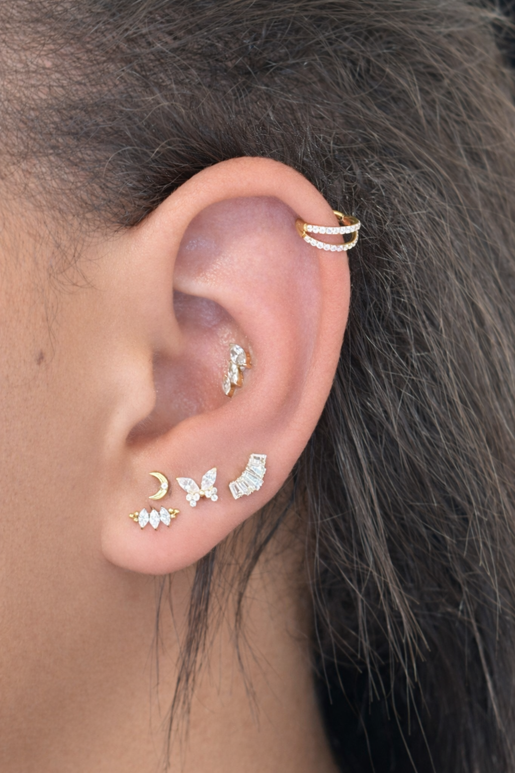 Titanium Dubbele Ring met Steentjes Piercing - Selma