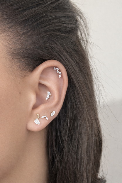 Titanium Piercing met Kristallen Bladeren - Demi
