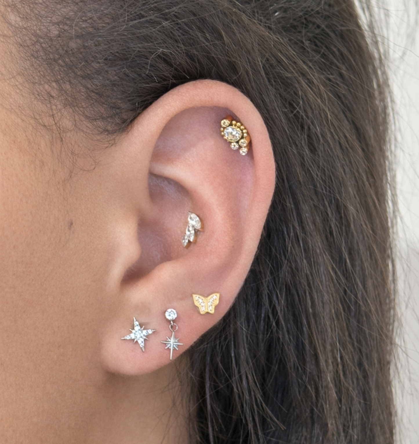 Titanium Piercing met Kristal en Hangende Ster - Hazel