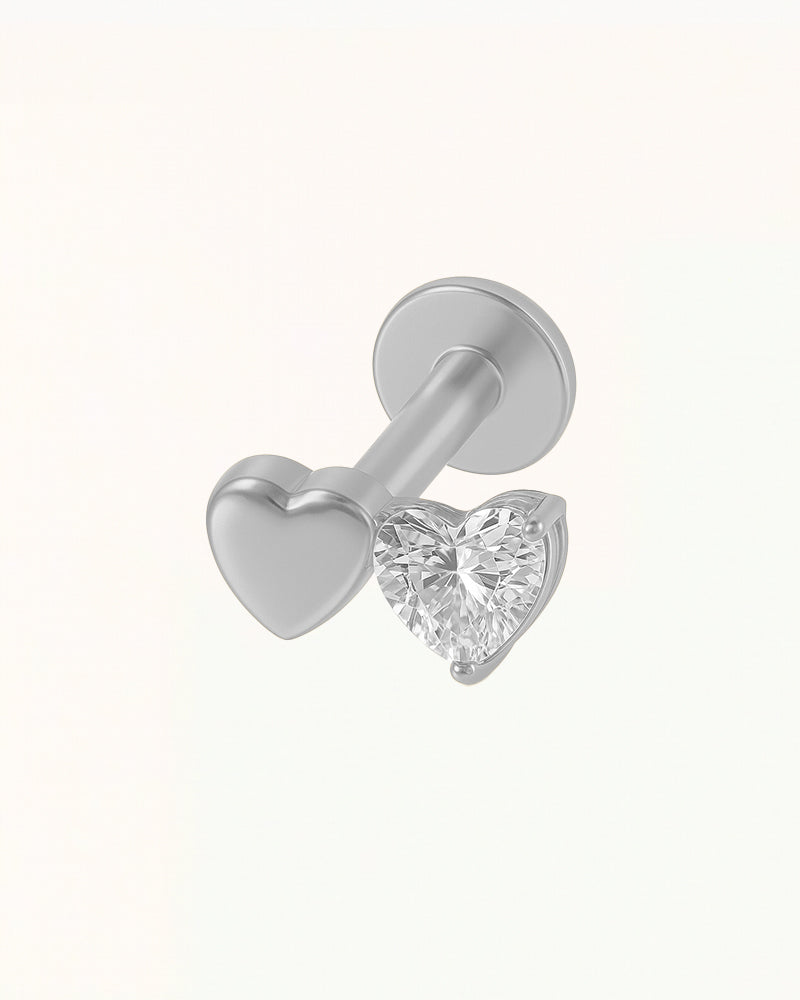 Titanium Double Heart Piercing with Stone - Lovee