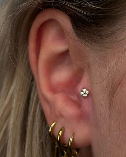Titanium Subtiele Bloem Piercing met Kristallen - Lua