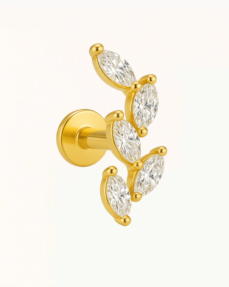 Titanium Piercing met Vijf Marquise Steentjes - Novi