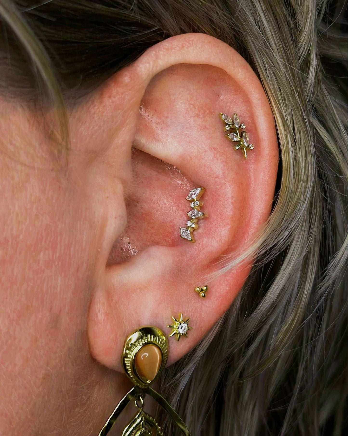 Titanium Chunky Piercing met Kristallen - Jade