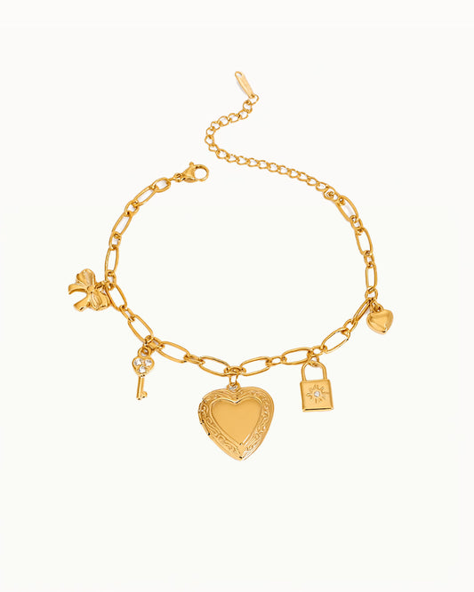 Gouden Schakelarmband met Hart, Sleutel & Slot - Brenda