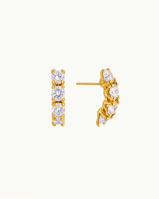 Gouden Halve Hoops Oorbellen met Kristallen - Ires