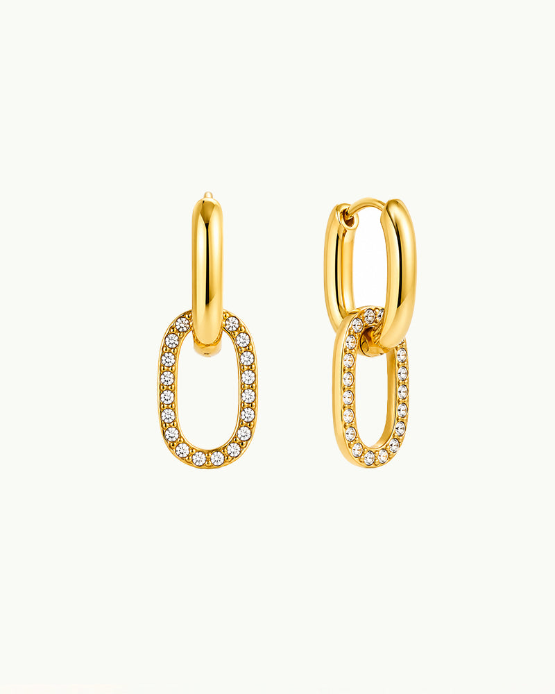 Gouden Hoop Oorbellen met Pavé Hanger - Jacquelien