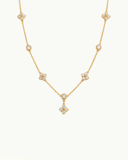 Gouden Elegante Ketting met Kristallen Bloemen - Jolinde