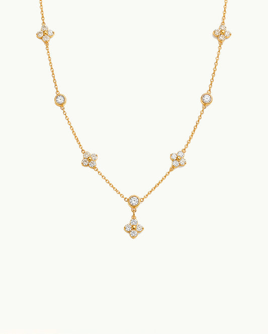 Gouden Elegante Ketting met Kristallen Bloemen - Jolinde