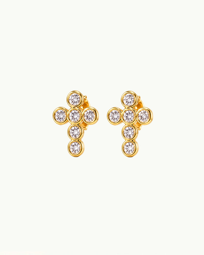 Gouden Kruis Studs met Kristallen - Laia