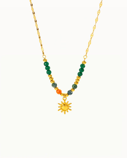 Gouden Ketting met Gekleurde Kralen en Zonhanger - Leanna