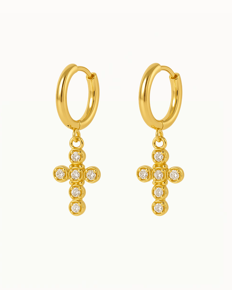 Gold earrings with cross pendant - Kourtney