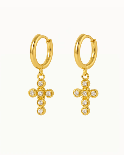 Gold earrings with cross pendant - Kourtney