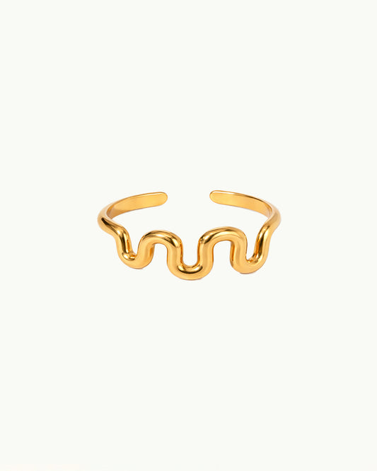 Goudkleurige Open Ring met Golvend Design - Verstelbaar - Chelsea - R62