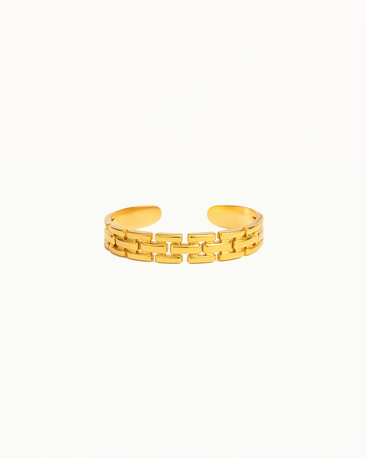 Gouden Ring met Brick Design - Verstelbaar - Mikayla - R47