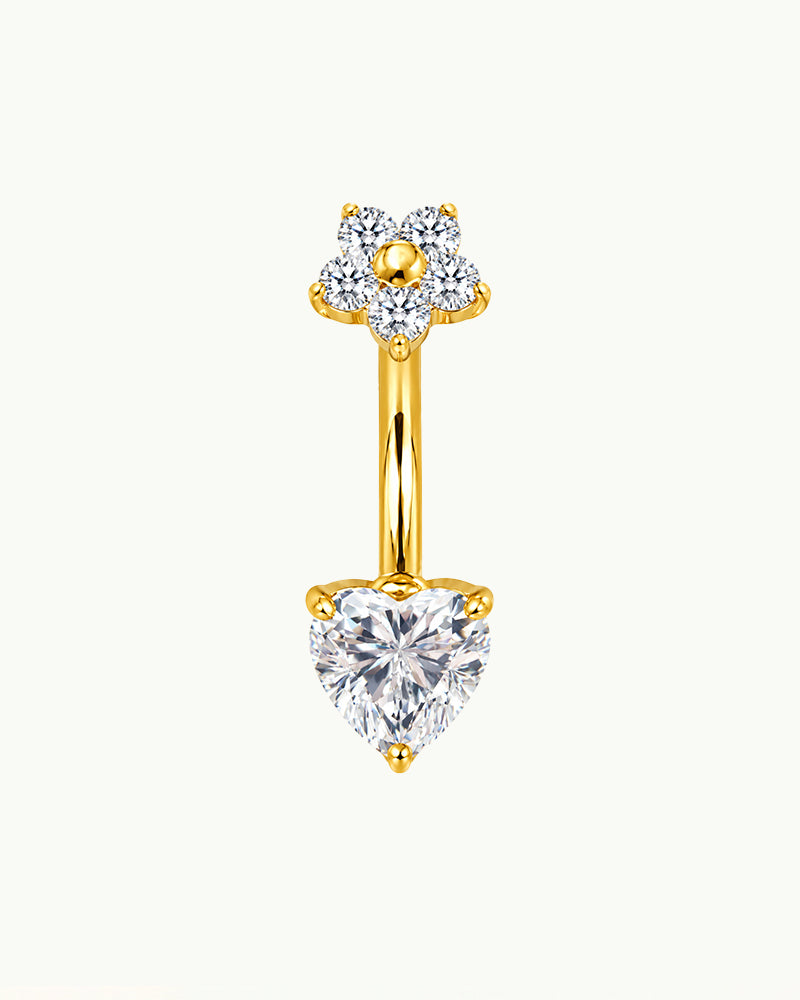 Titanium Navelpiercing Hart en Bloem met Steentjes - Kris