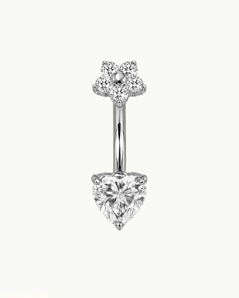 Titanium Navelpiercing Hart en Bloem met Steentjes - Kris