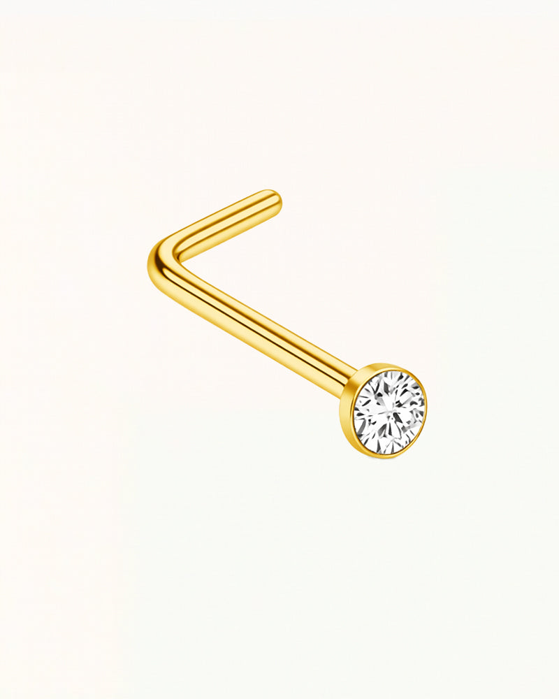 Nose Piercing L-Shape with Round Crystal - Available in Two Sizes - Sabrina
