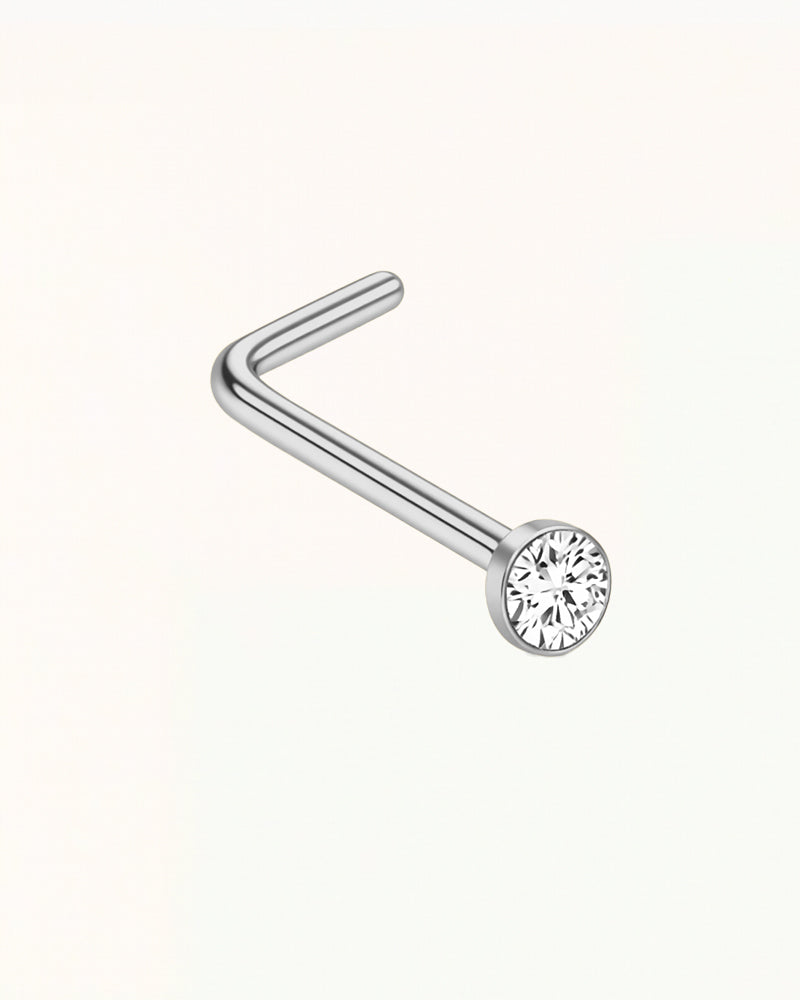 Nose Piercing L-Shape with Round Crystal - Available in Two Sizes - Sabrina
