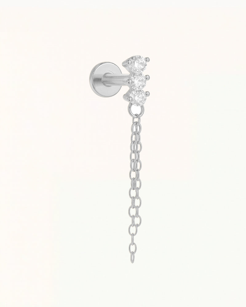 Titanium Piercing with Three Stones and Elegant Chain Drop - Thora