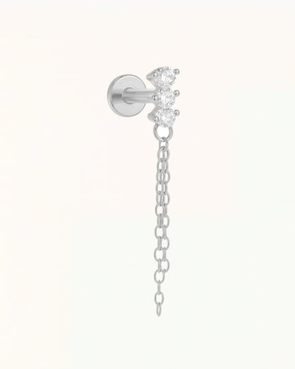 Titanium Piercing with Three Stones and Elegant Chain Drop - Thora